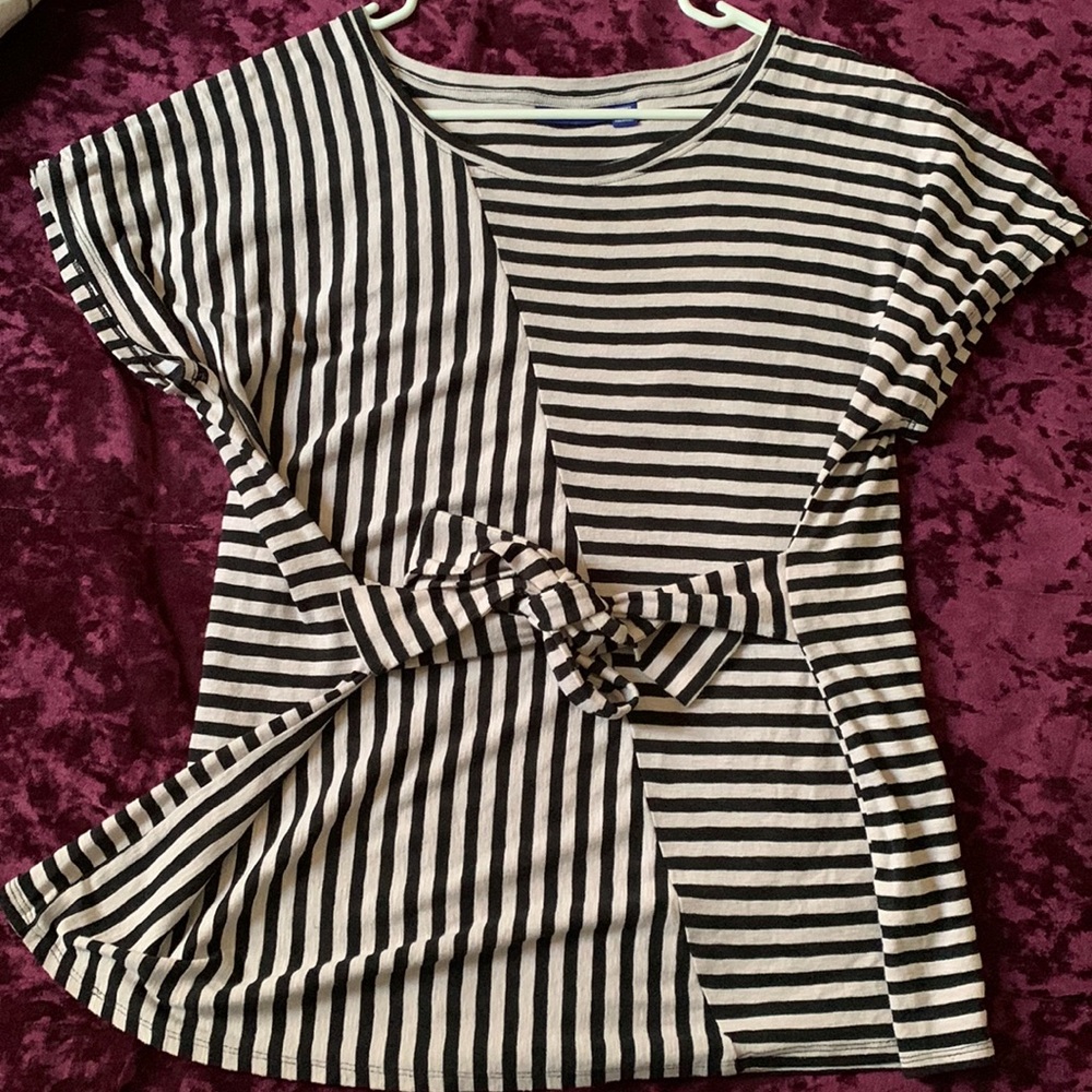 Apt 9 Cream/Pink and Black Striped Tunic - 1X